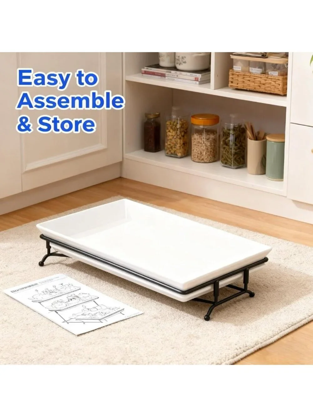 3-Tier White Plastic Serving Tray with Collapsible Metal Stand - Perfect for